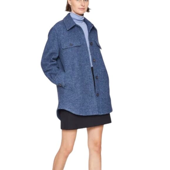 Club Monaco Cozy shirt Jacket Shacket Wool Heather Blue Coat Oversize Lined Cozy - Picture 1 of 16
